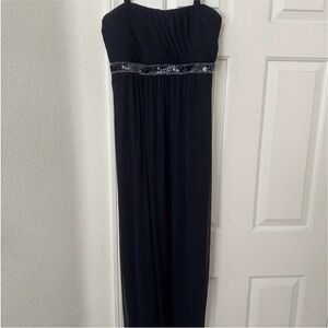 Elegant Navy Evening Dress with Beaded Strap